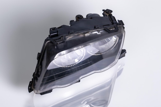 Car headlights on a white background