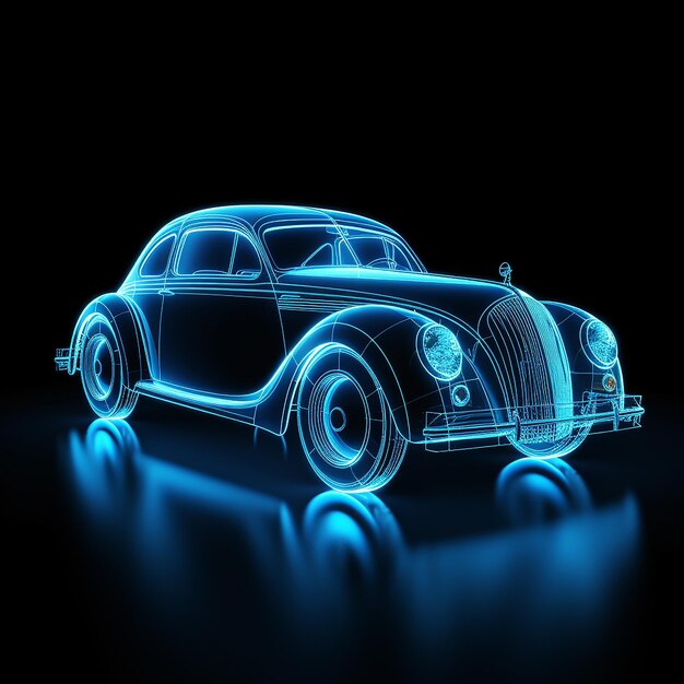 Foto ologramma di auto al neon blu generato dall'ai