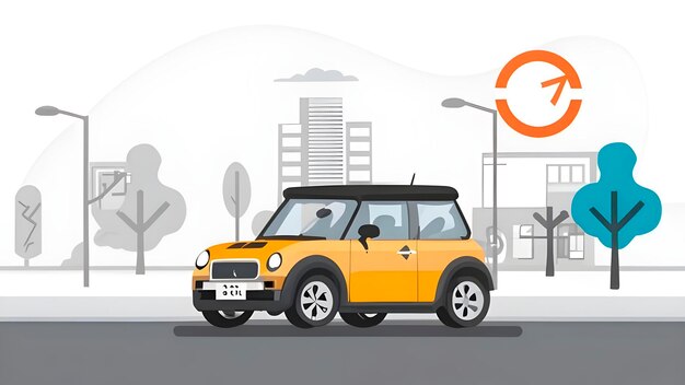 Car illustration on city background ai generated