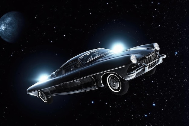 Photo car interior with space galaxy background generative ai