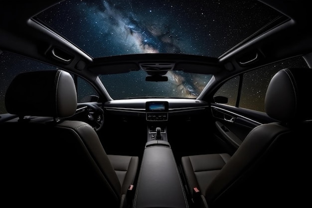 Car interior with space galaxy background Generative AI