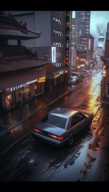 A car is parked in front of a building that says'the city of angels '