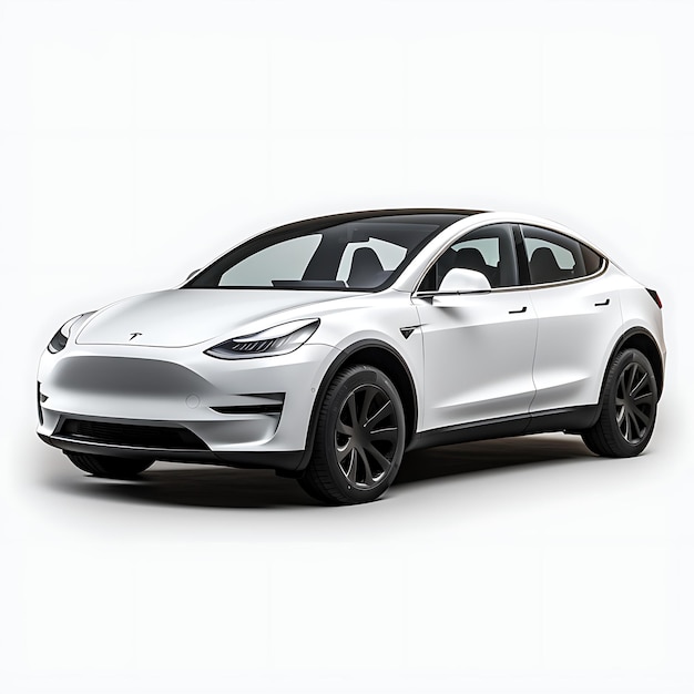 Photo car isolated on white background tesla model y electric suv white car blank clean on white black