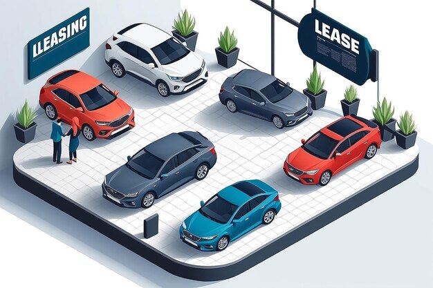 Car leasing isometric illustration Vehicle rental and purchase Automobile lease infographic