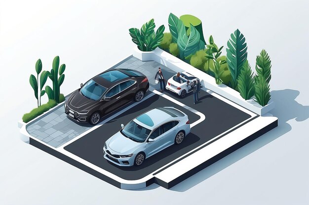 Photo car leasing isometric illustration vehicle rental and purchase automobile lease infographic