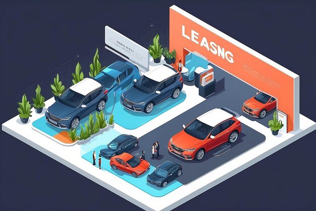 Photo car leasing isometric illustration vehicle rental and purchase automobile lease infographic