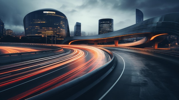 Photo car light trails on the road