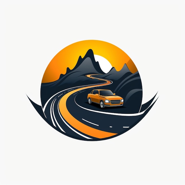 Photo car logo with curved road