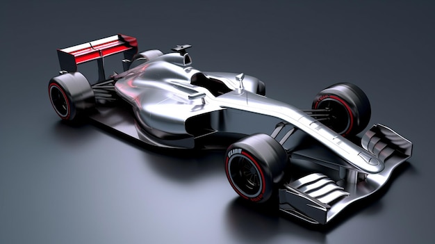 Photo a car made by f1 is shown in silver and red.