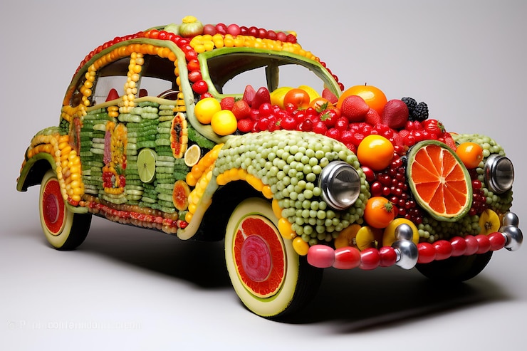 Photo 果物と野菜で作られた車