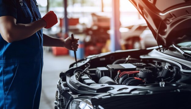 Car Mechanic Holding Clipboard and Checking for Maintenance