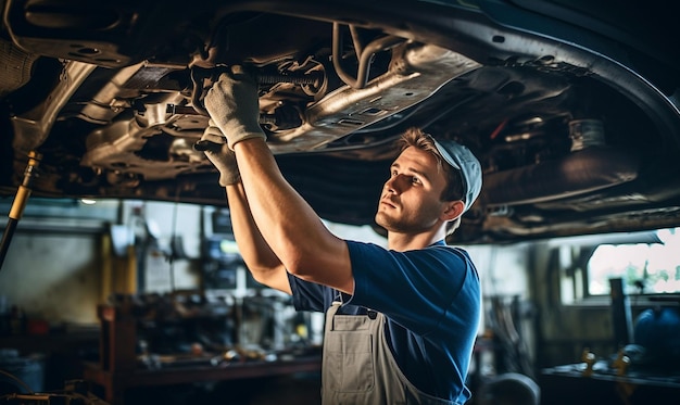 Car mechanic working in auto repair service generative ai