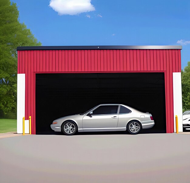 Car in modern garage with roller door