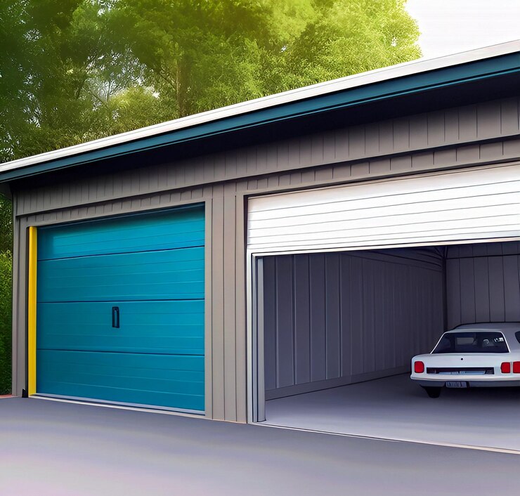 Car in modern garage with roller door
