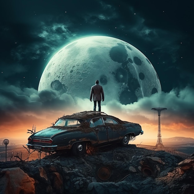 Car Moon and Boy