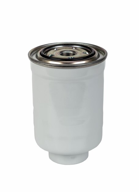 Car motor fuel filter closeup isolated on white background