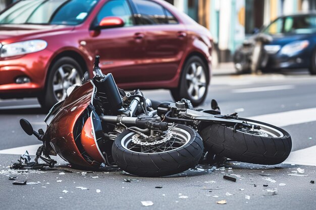 Photo car and motorcycle accident at the intersection accident insurance generative ai