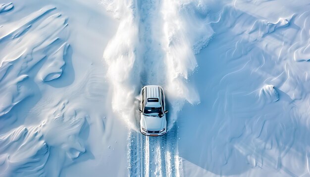 car moves through deep snow