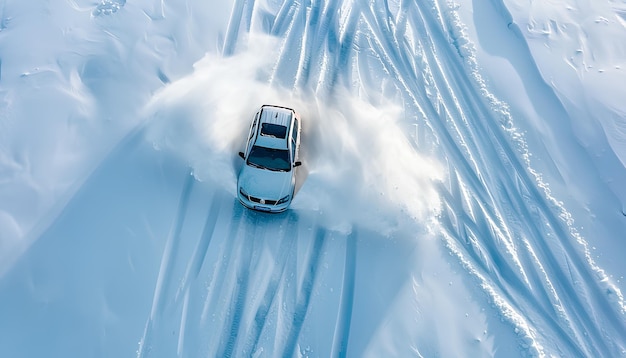 car moves through deep snow