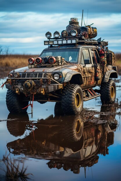 a car in a muddy area