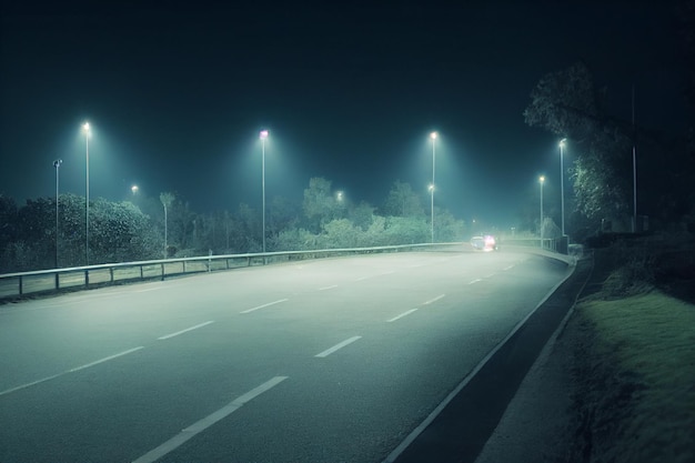 Car at night, Footage showing headlights on going around a bend in 3D illustration