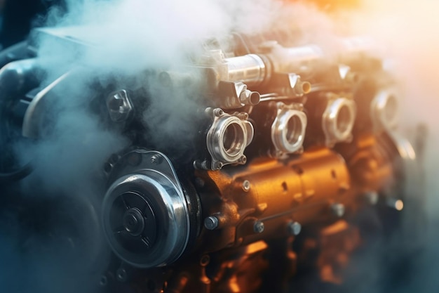 Car overheating concept Smoke from engine Generative AI