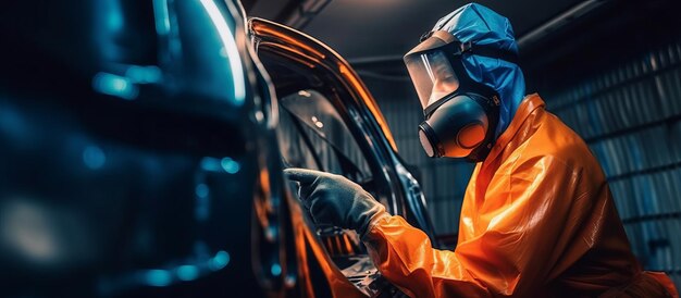 Foto verniciatura di auto in camera riparazione di automobili