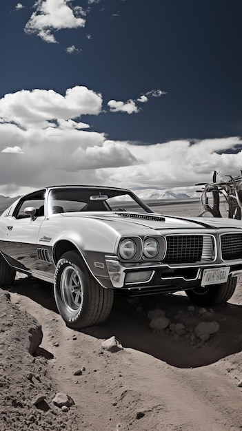 A car parked in the desert