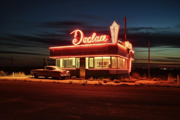 Photo a car parked in front of a diner at night