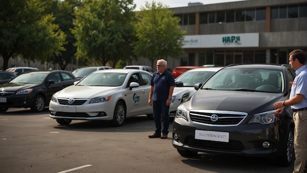 Car parked at outdoor parking lot Used car for sale and rental service