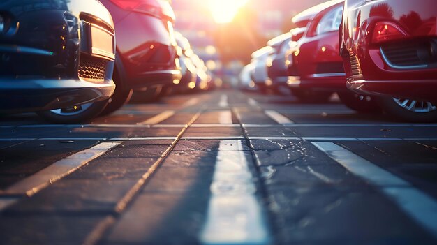 Car parking in the city at sunset Shallow depth of field