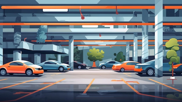 Car parking lot with cars and parking space illustration AI Generated