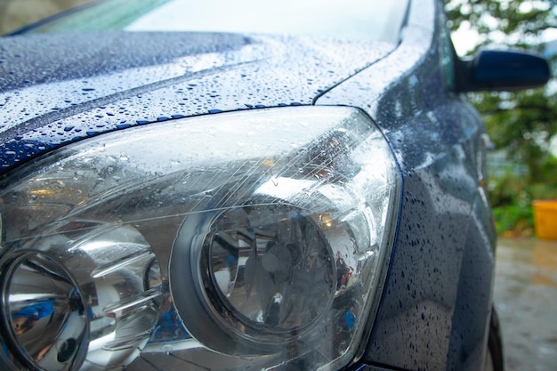 Car part after rain Water drops