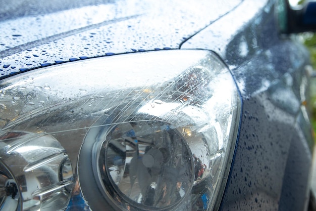 Car part after rain Water drops