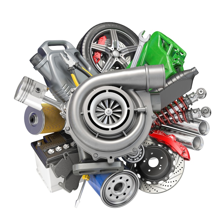 Photo car parts, spares and accesoires. 3d illustration