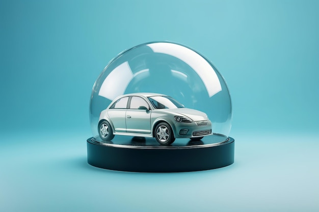 A car protected under a glass dome bubble car insurance concept generative ai