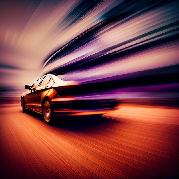 Car racing at high speed blurred background AI generated image