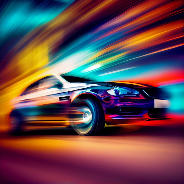 Car racing at high speed blurred background AI generated image