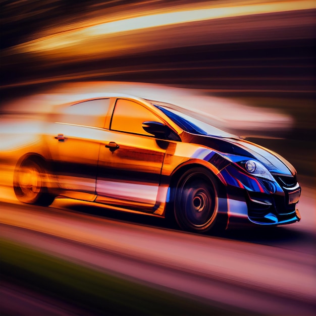 Car racing at high speed blurred background AI generated image