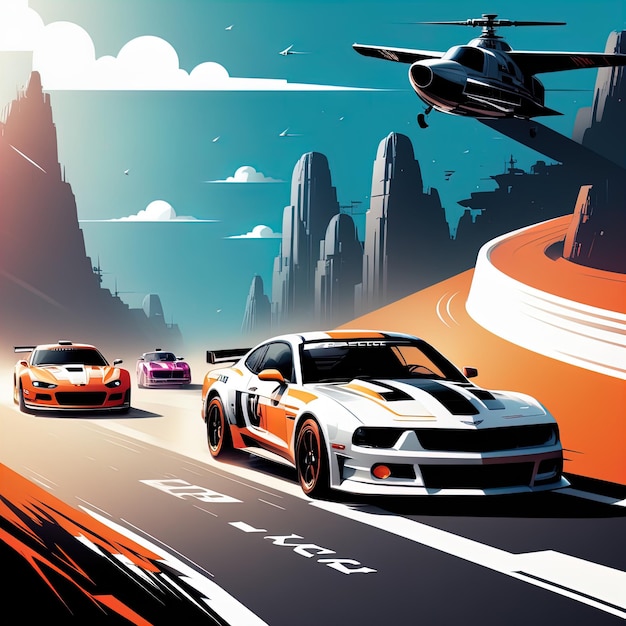 car and racing road on the roadvector illustration a background for the design of a car