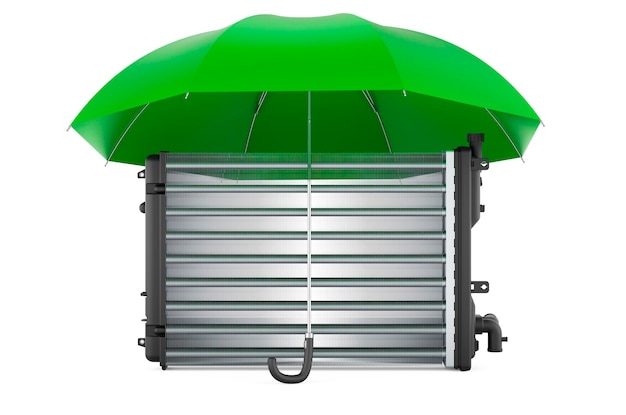 Car radiator under umbrella 3D rendering