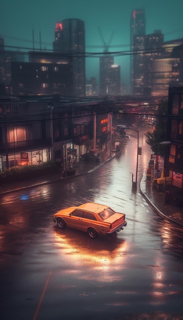 A car on a rainy night in vancouver