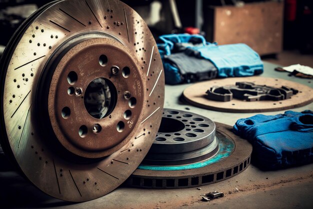 Car repair and brake discs replacement workshop