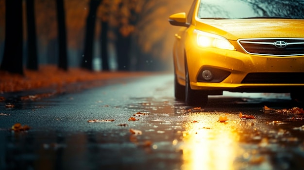 car on the road in the forest