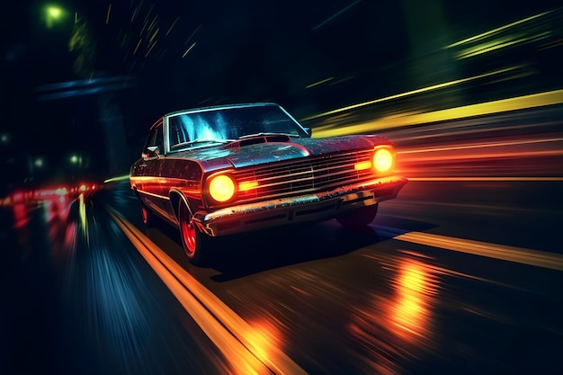 Car on the road at night with motion blur background