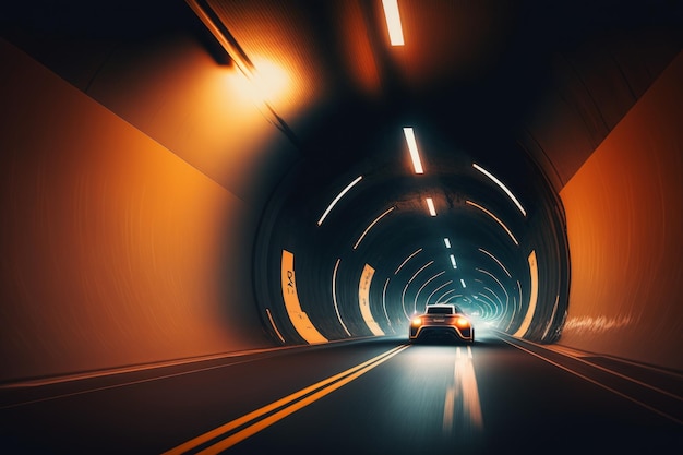 Car on the road in a tunnel Generative AI