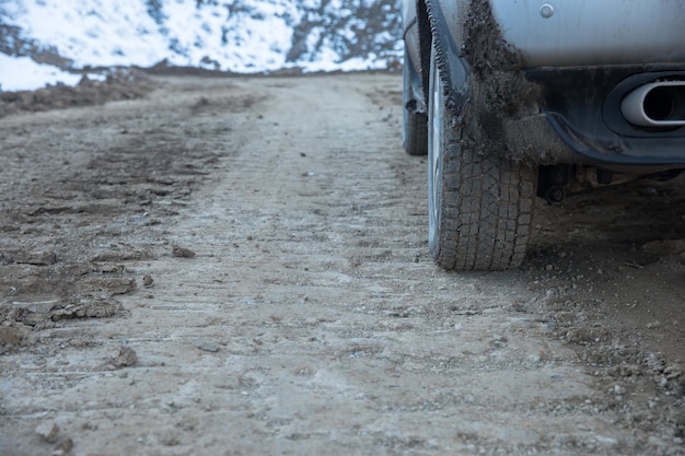 Car in road in winter