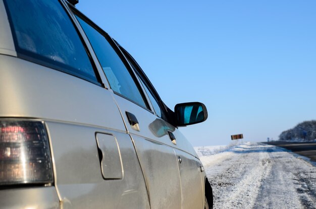 Car on a roadside on winter