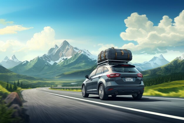 Car roof luggage box travel Family trip Generate Ai