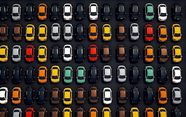 Car rows top view parking area automobile industryAi
